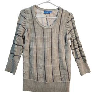 Simply Vera Cream Gray Silver Sweater Geometric Back Brown Medium Classic